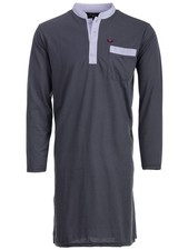 Henry Terre Nachthemd Herren Langarm Stehkragen Uni Brusttasche Größe M-3XL