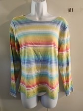 Vintage Talbots Petites Womens PS Pastel Rainbow Striped Long Sleeve Top PS