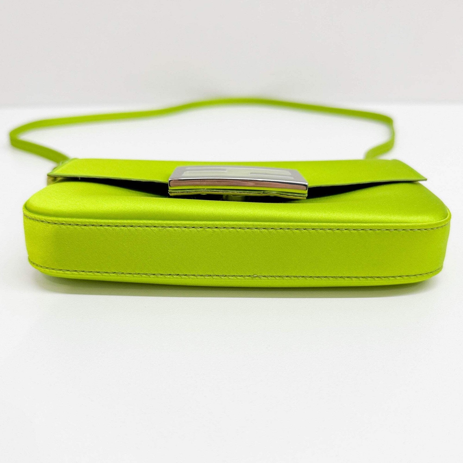 FENDI Mini Baguette Green Satin Two Way Bag thumbnail 8