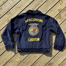 Vtg FFA Future Farmers America Corduroy Jacket Size 38 Blue Cashton Wisconsin