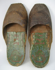 Antique 18th Century Women?s Wooden Clogs, Old and Young Tea Ad