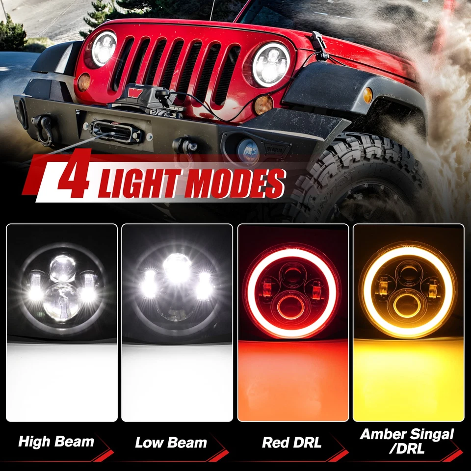 2 светодиодные фары дальнего света 7 дюймов для Chevy Bel Air 1954-1959 годов выпуска с красными ореоловыми дневными ходовыми огнями поворотники - Изображение 2 из 4