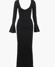 NEW, House of CB Mila Long Sleeve Rib Maxi Dress in Black Sz L  LD243