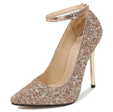 Occident Womens Sequins High Heels Ankle Strap Pumps Party Dress Nightclub Shoes