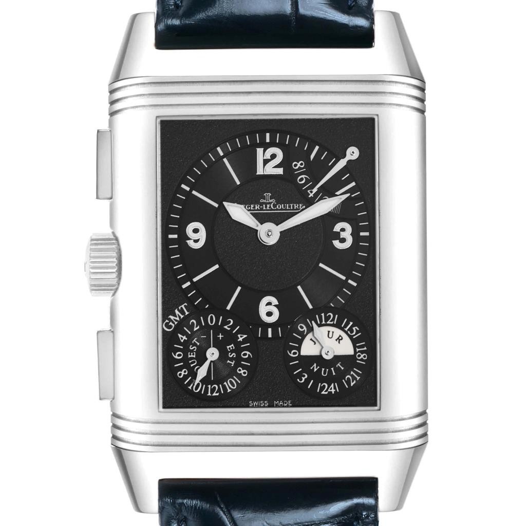 Jaeger LeCoultre Reverso Grande GMT Steel Mens Watch Q3028420 Papers