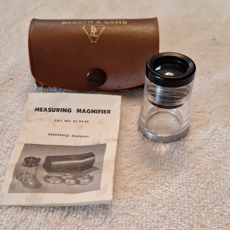 Vtg. Bausch & Lomb Measuring Magnifier 7X with Leather Case & Reference Manual