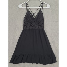 PINK by Victoria's Secret Black Lace Cami Mini Dress Crisscross Back Sz XS