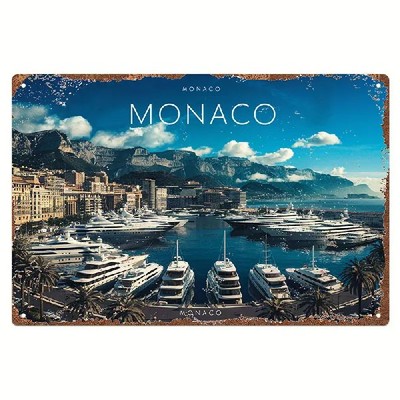Blechschild Monaco Yacht Yachthafen Vintage Stil Metallschild TEL2808