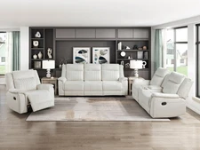 NEW Beige White 3PC Sofa Loveseat Chair Recliner Set Leather Air Living Room