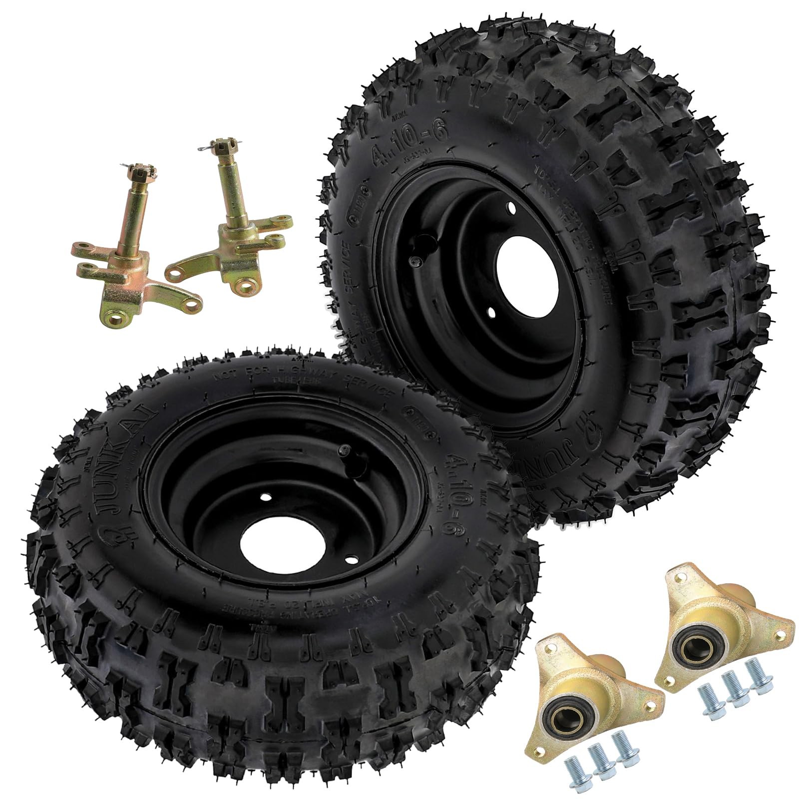 2 Pack 4.10-6 Tire and Wheel 3 Holes Knobby Tread Black Iron Rim 17mm TK045S