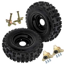 2 Pack 4.10-6 Tire and Wheel 3 Holes Knobby Tread Black Iron Rim 17mm TK045S