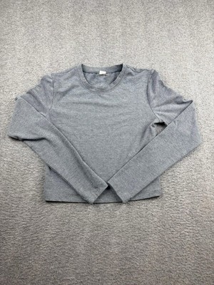 Yogalicious Women's S Small Gray Long Sleeve Crop Top Crewneck Ribbed Knit