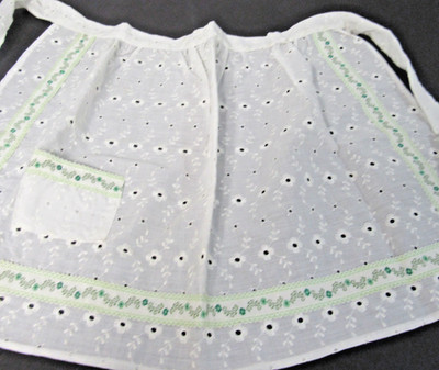 Vintage White Eyelet Cotton Cocktail Waist Apron w Lovely Embroidered Trim New