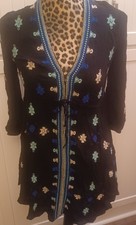 Free People Boho Black Star Gazer Embroidered Tunic Casual Dress Size Small