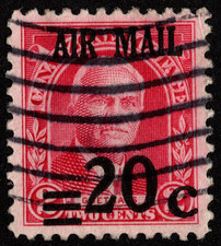 Canal Zone Airmail Stamp Scott # C5 Used - 20 Cents on 2 Cents Surcharged Issue