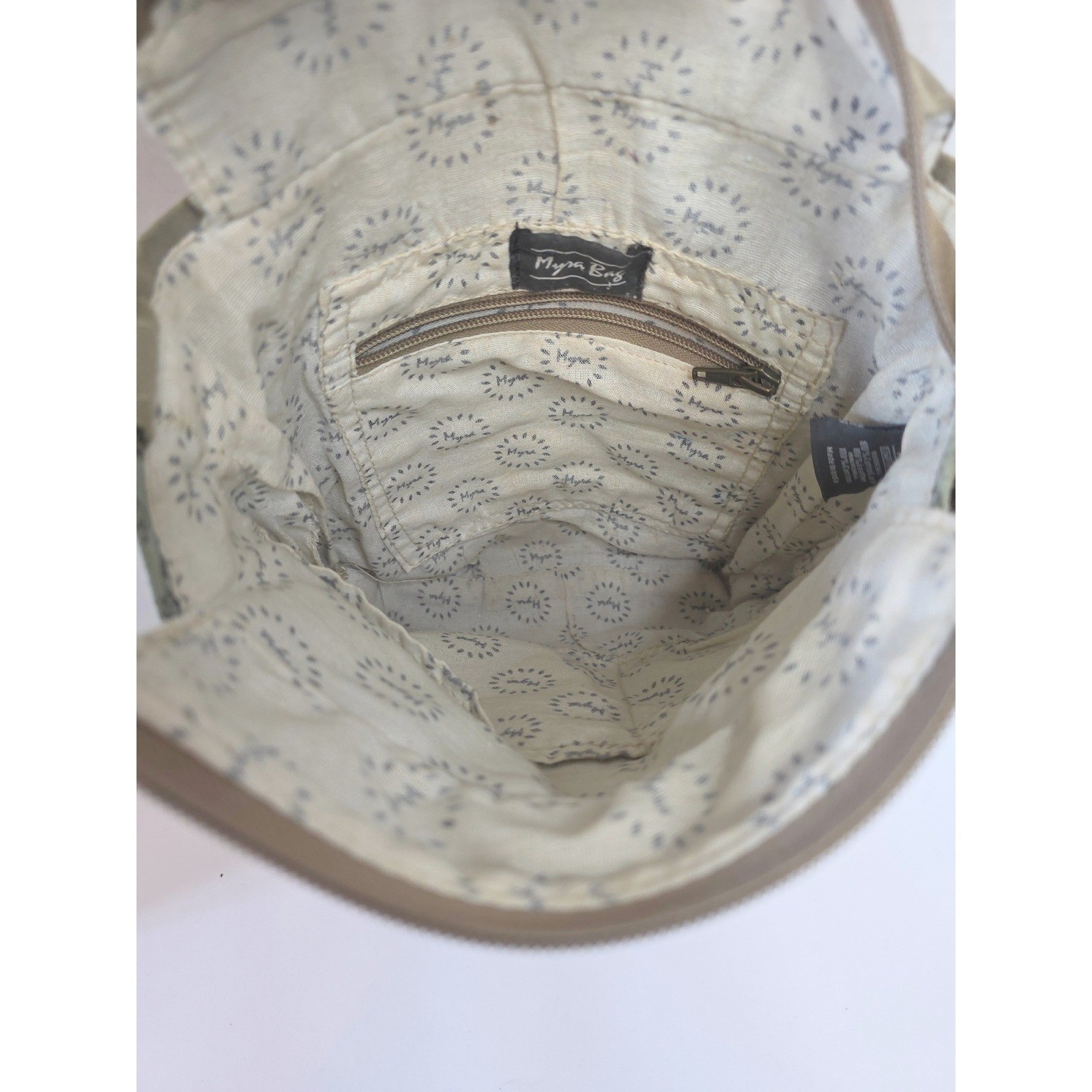 Myra Bag Eau De Nil Cowhide Floral Canvas Shoulder/Crossbody Upcycled Materials