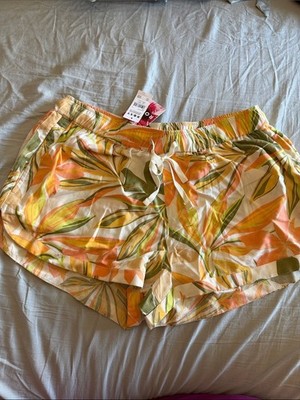 Roxy Women's Tropical Print Drawstring Shorts swim coverup Large cosy lounge
