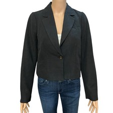 Sundance Picador Cropped Blazer Small Linen Cotton Black Classic Minimalist