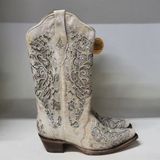 Corral Glitter Inlay Western Boot White Womens Size 7M