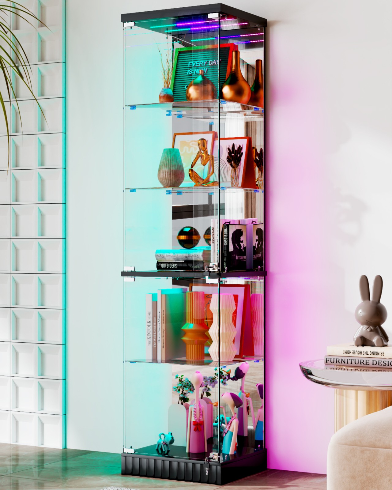 Corner Display Cabinet with RGB Motion Sensor Lights, 5-Tier Figure Display Case