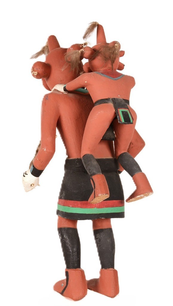 Hopi Kachina 2 Piggyback Kooyemsi or Mudhead Dolls ca 1960-1970