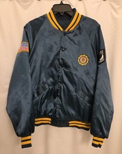 Vintage Satin Jacket Men L Blue Yellow Bomber American Legion Made In USA 80s