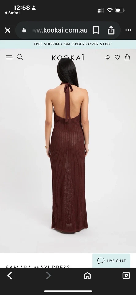 Kookai Samara Maxi Dress Size AU 12 Pecan Halter Tie Neck Crochet Knit NWT - image 2 of 4
