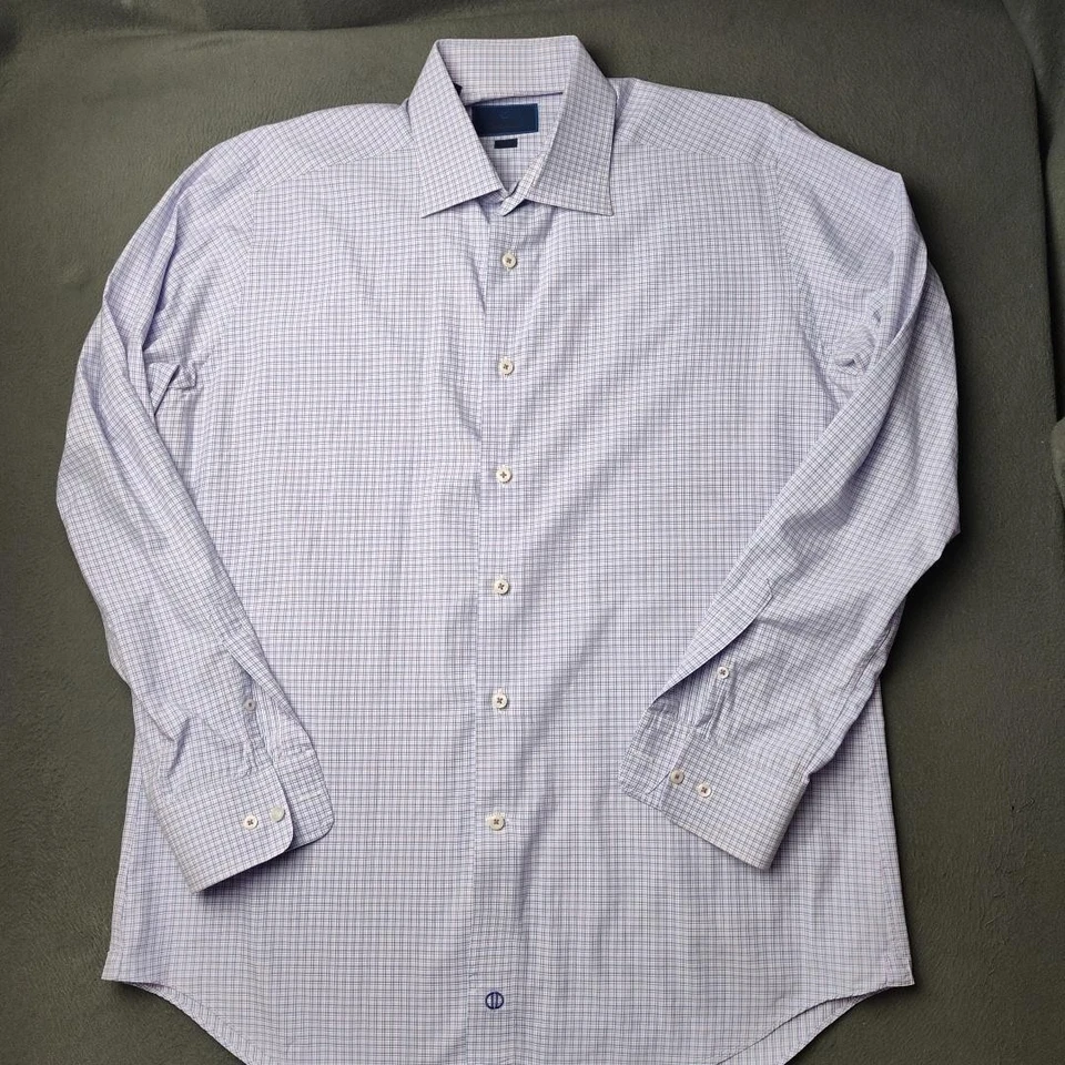 Camisa David Donahue Para Hombre 17 34/35 Azul Rosa Cuadros Ajuste Algodón Abotonada Foto 2 de 4