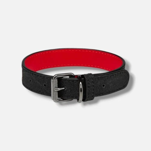 Christian Louboutin Black Glitter Loubicollar Leather Pet Collar-Medium