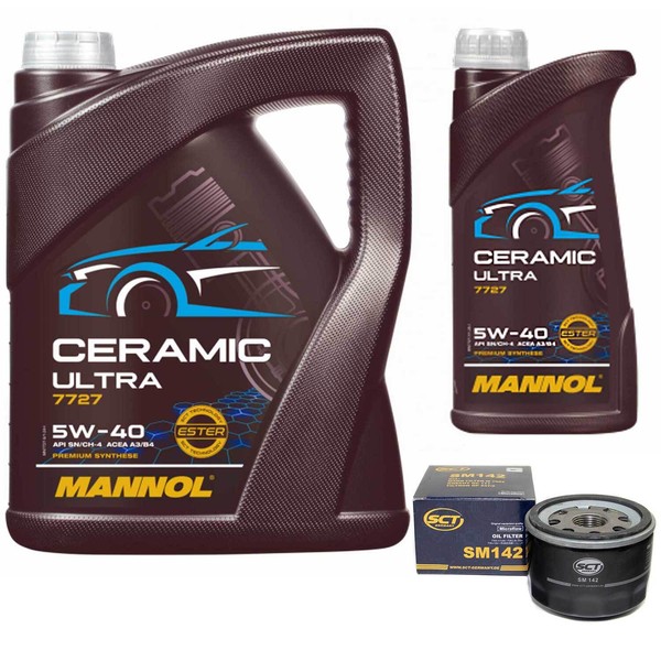 MotoröL Set Mannol 5W-40 Ceramic Ultra 6 Liter + ÖLfilter FüR Opel Renault Clio-image