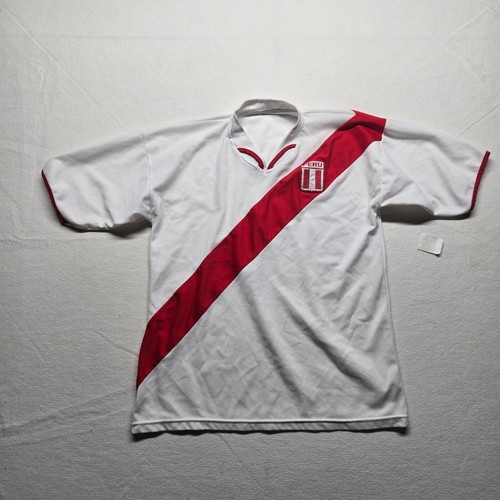 Retro Peru Shirt Jersey White Shirt Short Sleeve Adult Size L Large - Picture 2 of 6