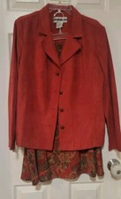 Dana Kay Vintage 2-piece sz 16 Midi Shift Skirt Set Suede Feel Paisley Print