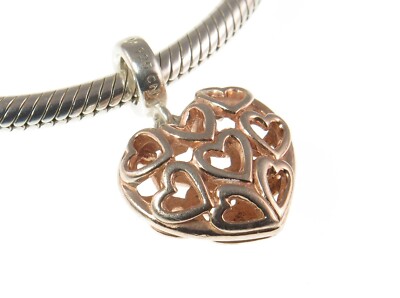 Sehr guter Zustand Chamilia 925 Silber ROSÉGOLD KÄFIG HERZ HÄNGER Charm Perle, Liebe, Valentinstag