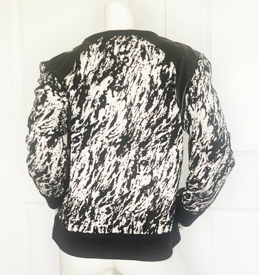 NWOT RAG & BONE NEW YORK BLACK IVORY JACQUARD LEATHER SWEATSHIRT SIZE