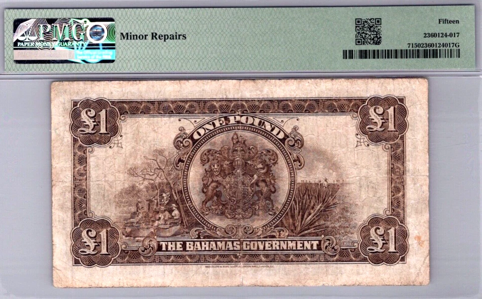 Bahamas 1919 1 Pound PMG 15 CHOICE FINE P# 7 - Image 2 of 3