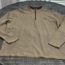 Ducks Unlimited Sweater Mens XL Qtr Zip Tan Pullover Leather Trim Long Sleeves