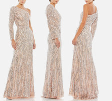 MAC DUGGAL 4982 EMBELLISHED ONE SLEEVE W/ SEQUIN BELT ROSE GOLD GOWN  sz 8