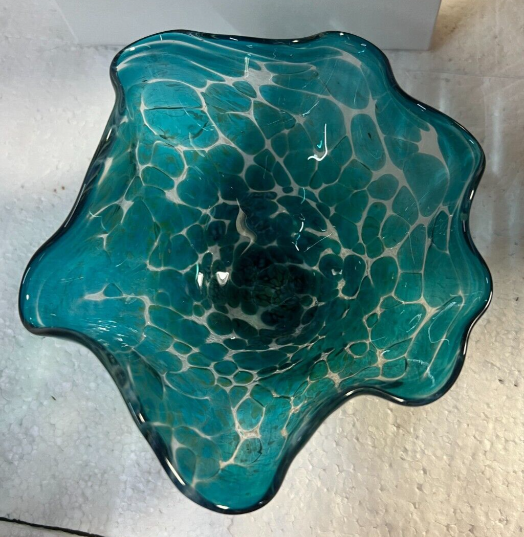 Glass Eye Studio Aqua/Blue Ruffled Blown Glass Bowl eBay