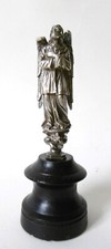 ANGE ADORATEUR, SUR DIABLE FORMANT CHAPITEAU, STATUETTE BRONZE ARGENTE, XIXème