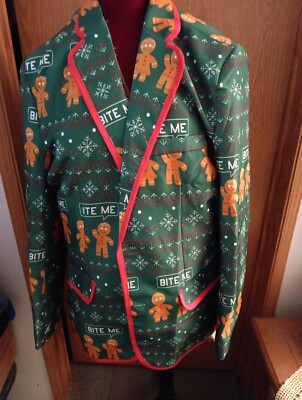 CHRISTMAS JACKET GINGERBREAD COOKIES SAYS BITE ME SZ XL
