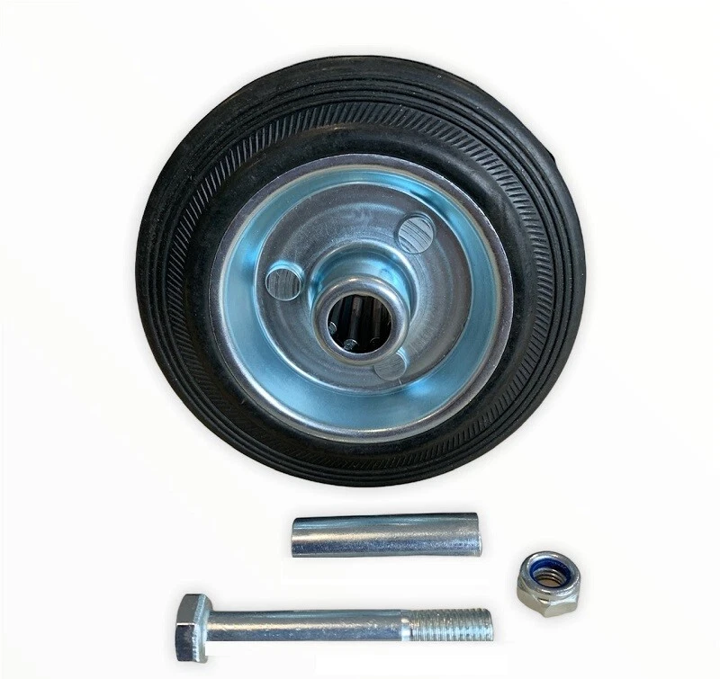 4x Rad Rolle Vollgummi 80 100 125 160 200 Ersatzrad Schraube Mutter Achsrohr - Bild 2 von 4