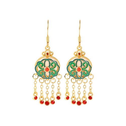 4.5CM Vintage 14K Gold Filled White Jade Enamel Craft Drop Dangle Hook Earrings - Picture 7 of 9