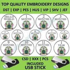 Baby Milestone Owl Embroidery Designs PES JEF DST | Machine Files on USB Gift