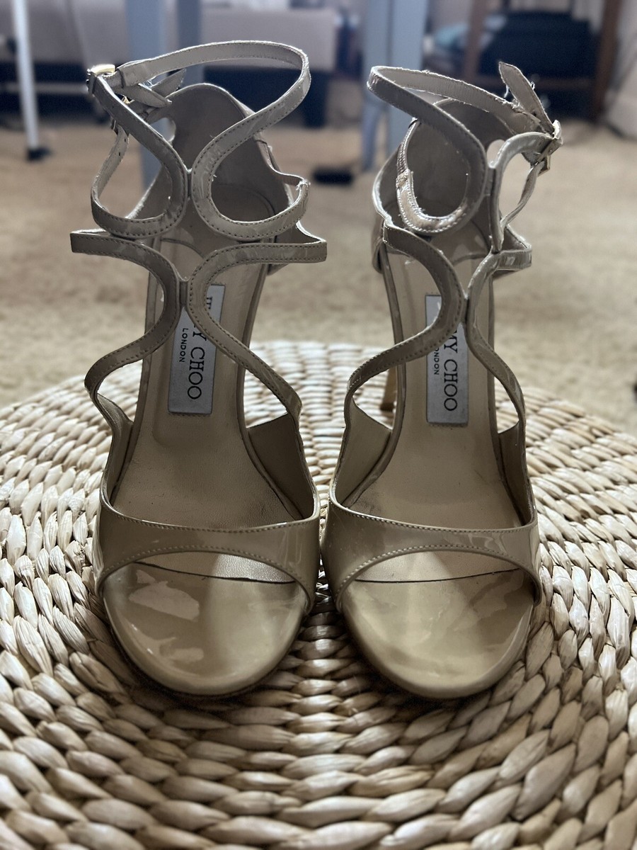 Jimmy Choo Tan Patent Leather High Heel Sandals Pumps Size