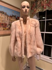 New 24" Hip Length Rovalia Cream Off White Real Mink Fur Jacket Size 8/10 Bomber