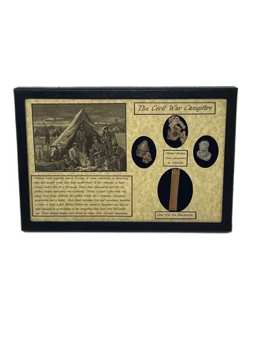 The Civil War Relics Campfire Melted Bullets, Matchsticks, and Display Case
