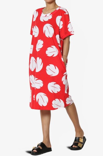 TheMogan Women's Tropical Leaves Print Short Sleeve T-Shirt Dress Loose Oversize - Picture 4 of 21