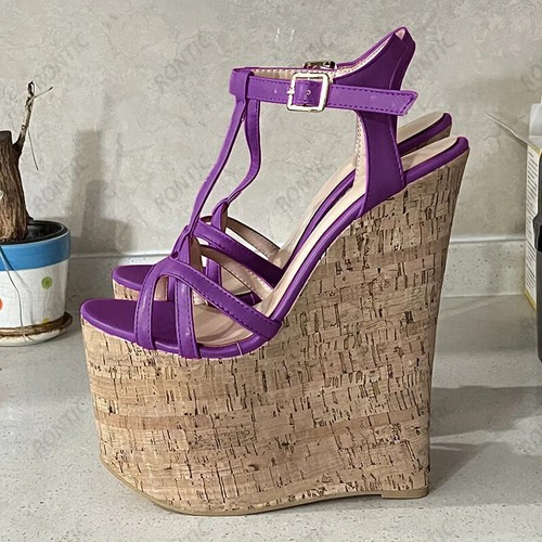 Women Platform Sandals Wedges High Heel Round Toe Gold Silver Shoes US Size 4-15 - Picture 16 of 39