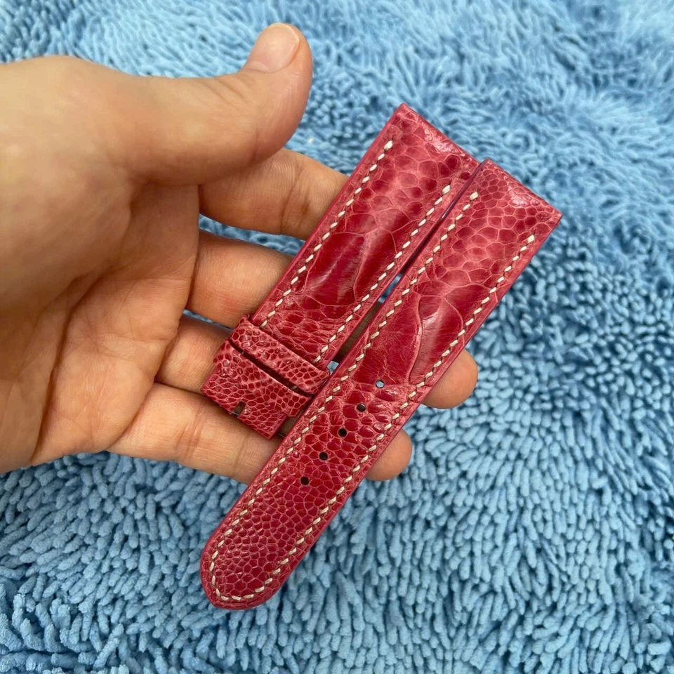 22mm/20mm Acolchado Rosa Genuino Pata de Avestruz CUERO CORREA DE RELOJ Foto 3 de 4