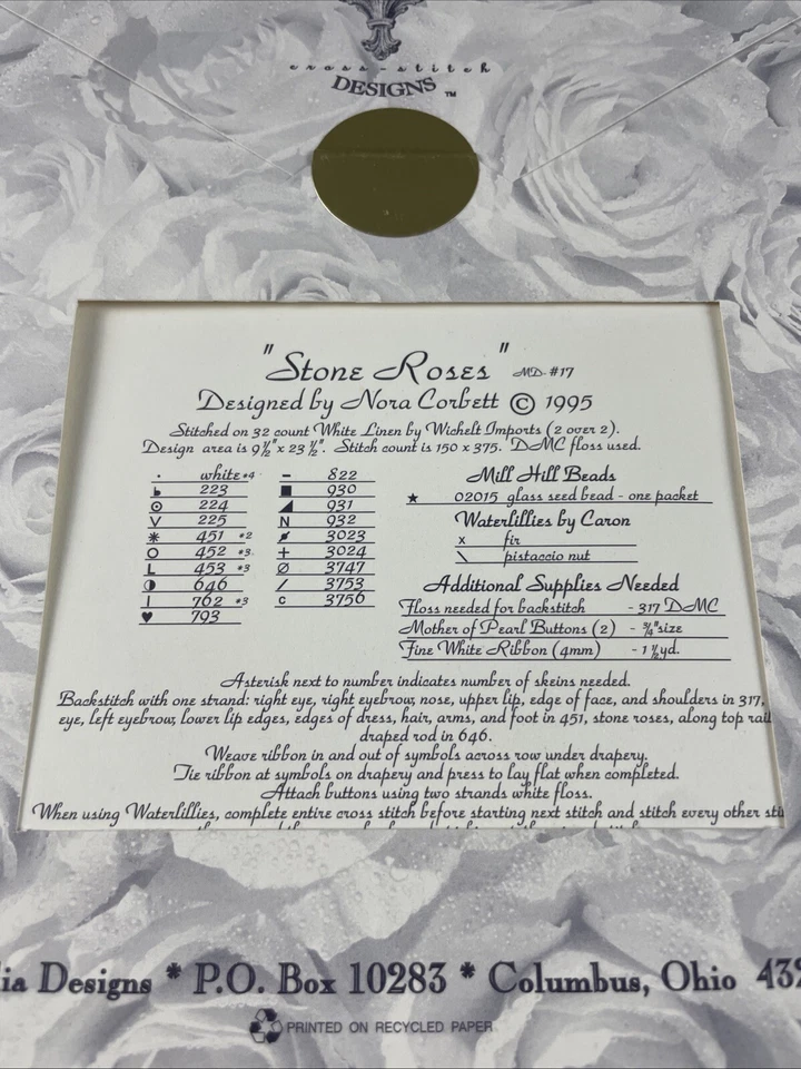 Mirabilia cross stitch graph pattern Nora Corbett STONE ROSES MD # 17 1995 NEW - Image 4 of 4